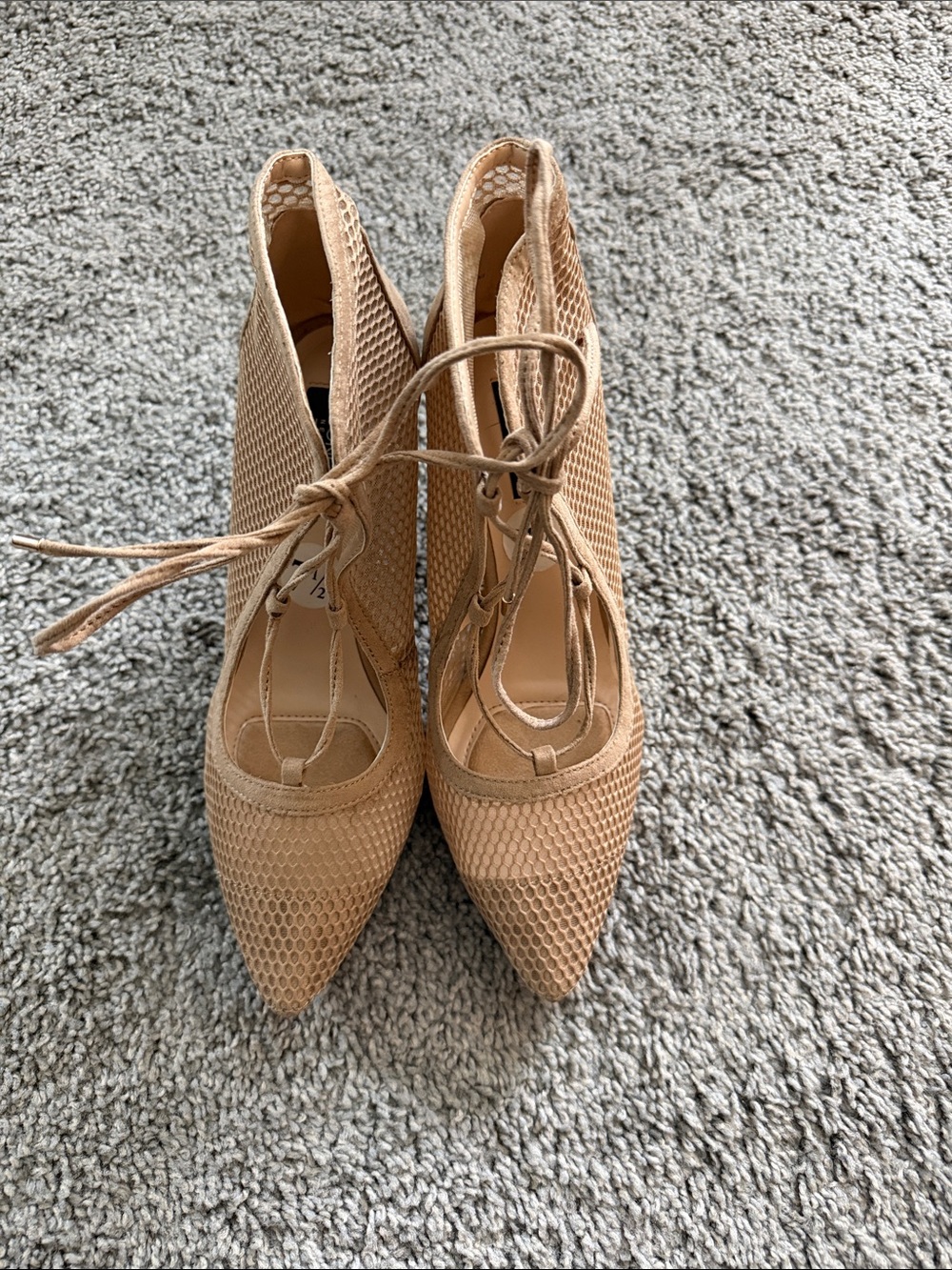 Jones New York Tan Lace-Up Pointed Toe Heels
